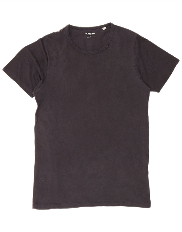 JACK & JONES Mens T-Shirt Top Large Navy Blue Cotton