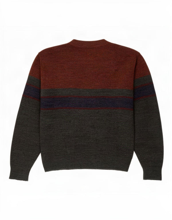 Maglione maglione girocollo da uomo vintage XL in acrilico color block grigio