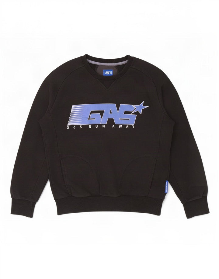 Felpa grafica da uomo Gas, maglione, cotone nero medio