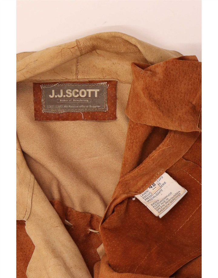 J.J.Scott Womens Leather Jacket IT 48 XL Brown Colourblock