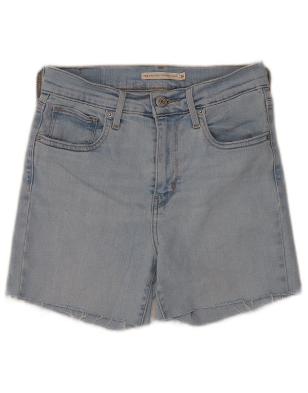 Pantaloncini di jeans a vita alta Levi's 724 da donna W26 piccoli in cotone blu