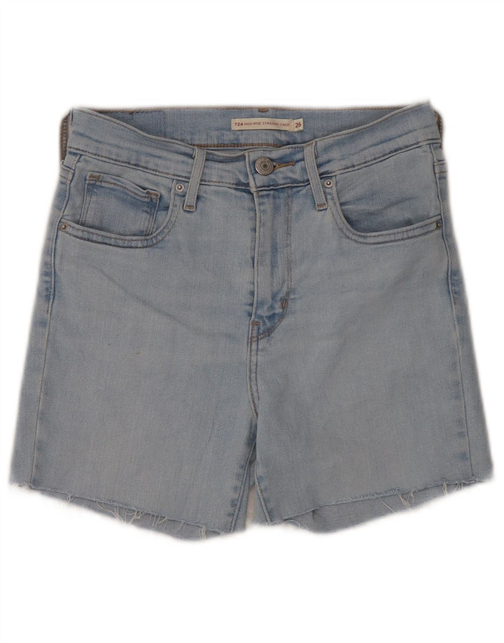 Pantaloncini di jeans a vita alta Levi's 724 da donna W26 piccoli in cotone blu