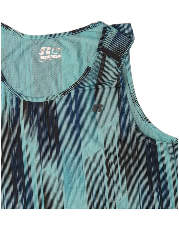 RUSSELL ATHLETIC Mens Vest Top XL Blue Geometric Polyester