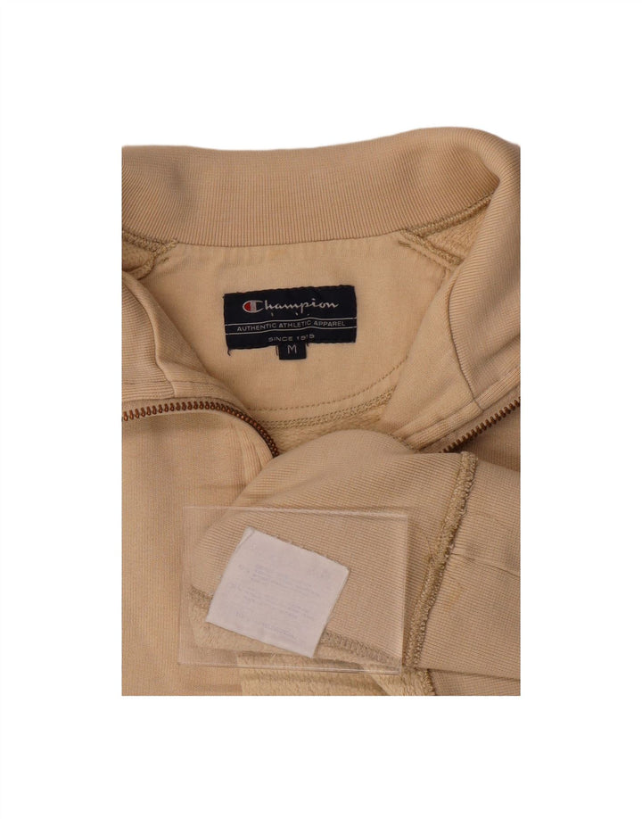 CHAMPION Womens Zip Neck Sweatshirt Jumper UK 14 Medium Beige Cotton