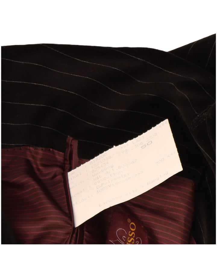 Giacca blazer vintage da uomo in velluto a 2 bottoni IT 50 grande cotone a righe nere