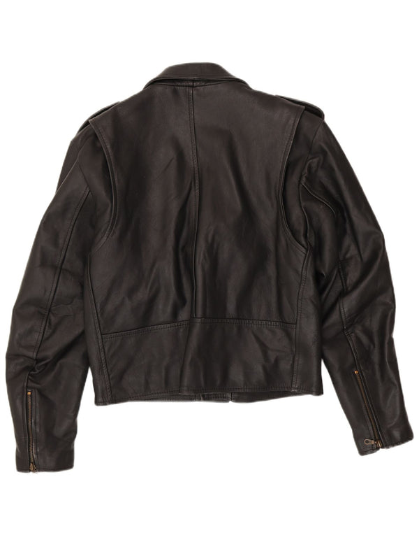 Giacca da motociclista in pelle militare vintage da uomo IT 50 media nera