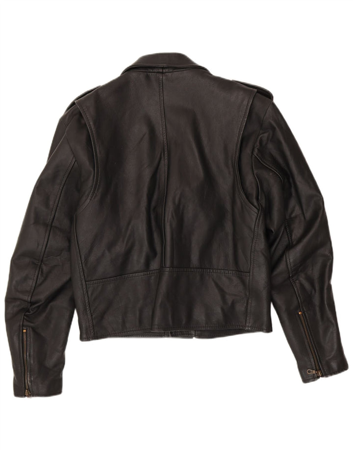 Giacca da motociclista in pelle militare vintage da uomo IT 50 media nera