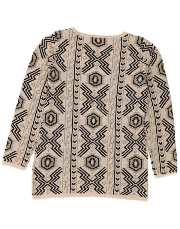 Maglione maglione con scollo a barca da donna vintage UK 16 Grande nylon geometrico beige