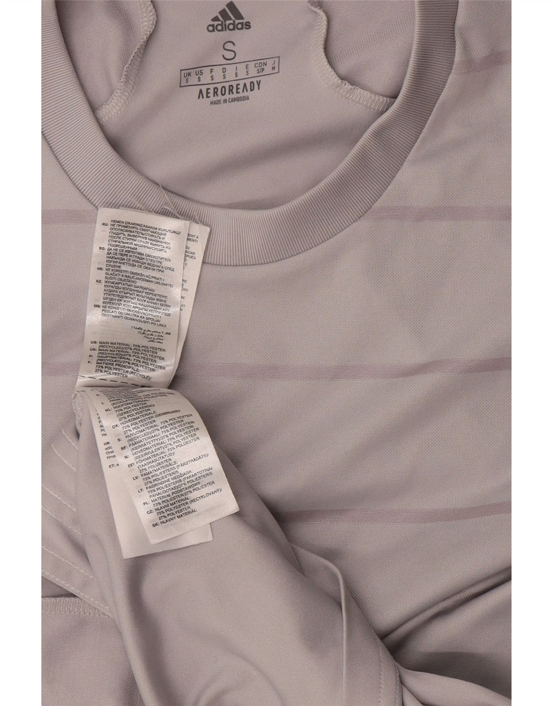 Maglietta Adidas Aeroready da uomo, piccola, in poliestere a righe grigie