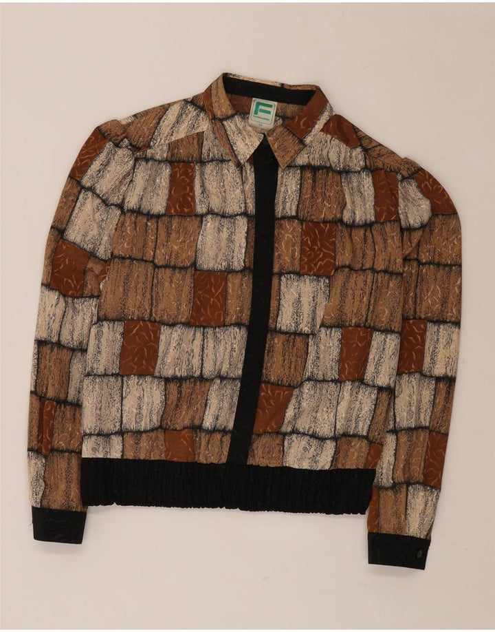 FRANKENWALDER Camicia da donna Camicetta EU 42 Large Marrone Patchwork Poliestere