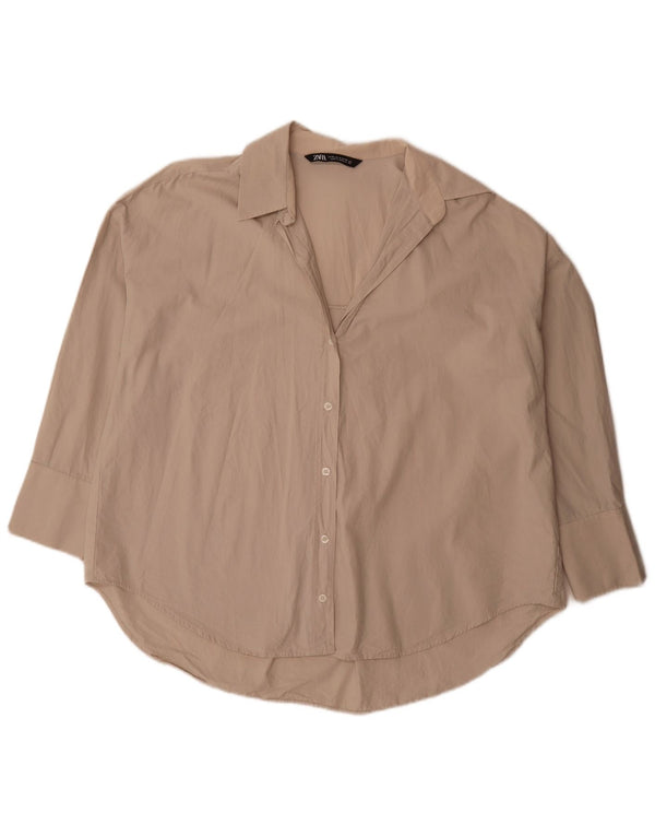 Camicia oversize con maniche a 3/4 da donna Zara UK 14 Cotone beige medio