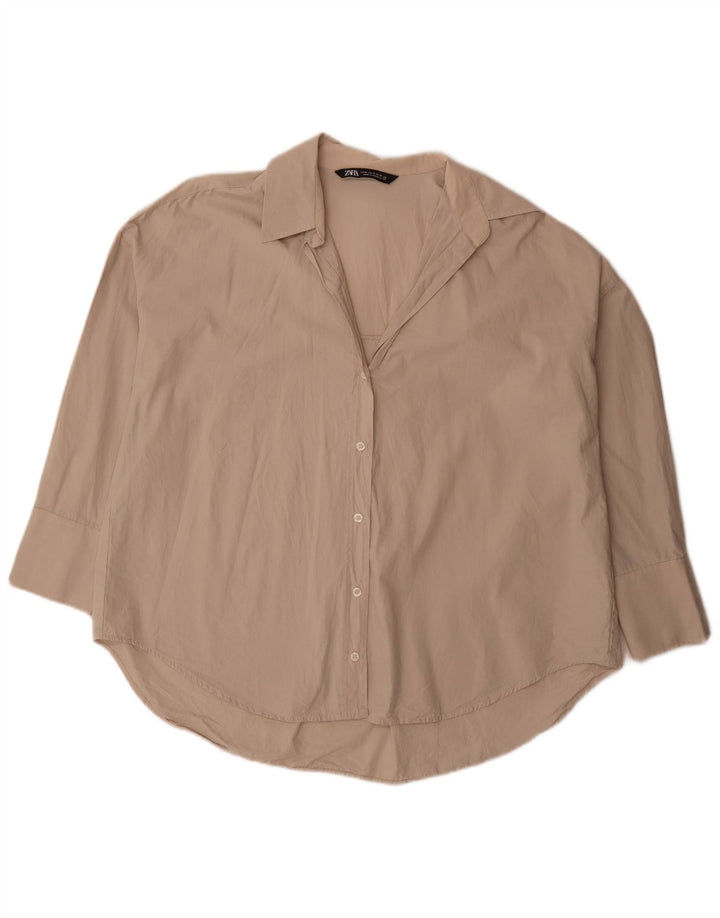 Camicia oversize con maniche a 3/4 da donna Zara UK 14 Cotone beige medio