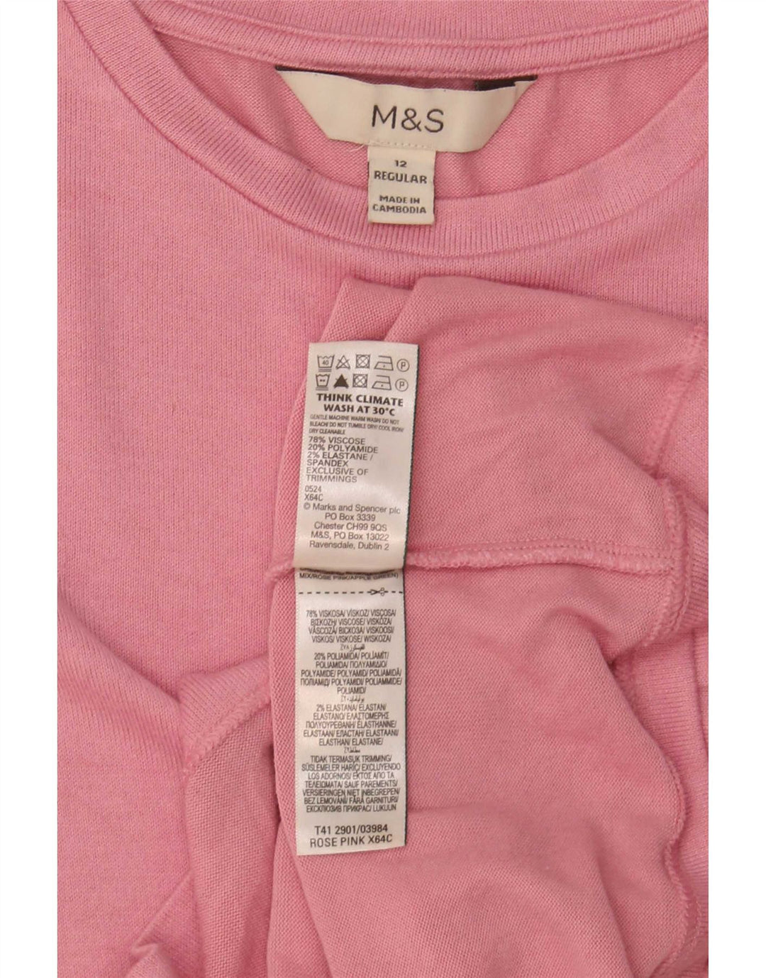 Marks & Spencer Top da donna a maniche lunghe UK 12 Viscosa rosa medio