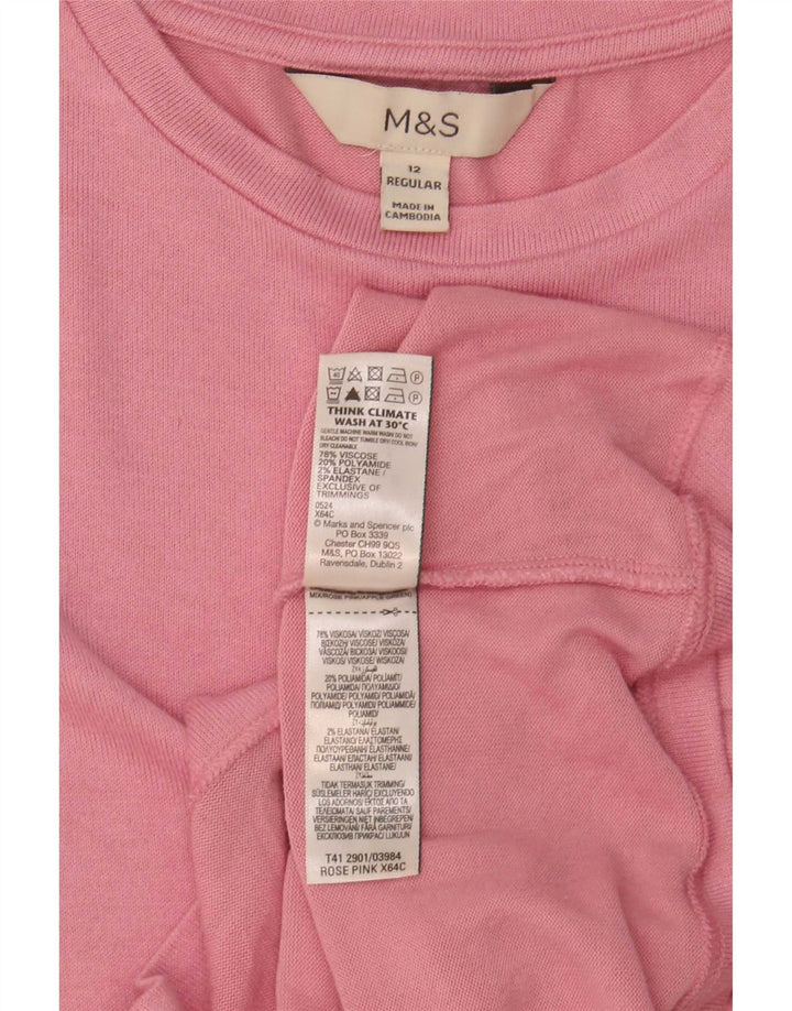 Marks & Spencer Top da donna a maniche lunghe UK 12 Viscosa rosa medio