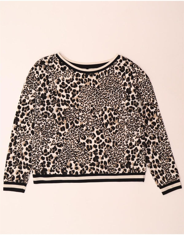 Felpa da donna KAREN MILLEN UK 16 Grande stampa animalier nera
