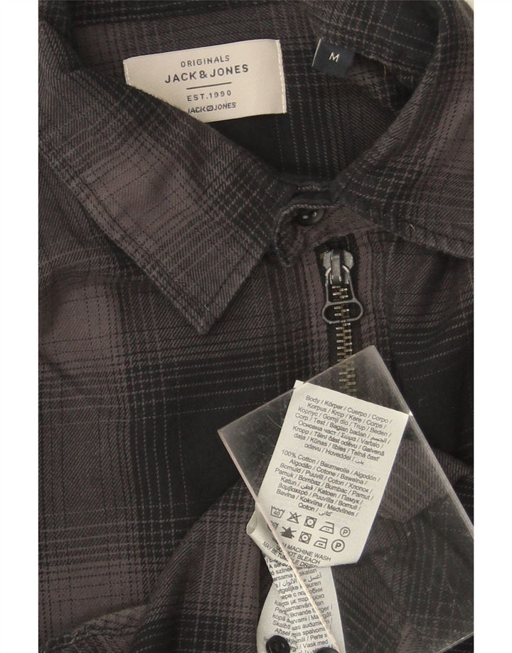 JACK & JONES Mens Flannel Shirt Medium Grey Check Cotton