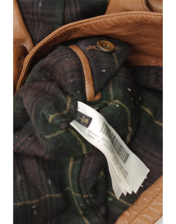 MASSIMO DUTTI Womens 3 Button Leather Blazer Jacket UK 16 Large Brown