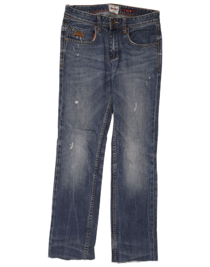Jeans slim invecchiati da donna Superdry W28 L32 cotone blu