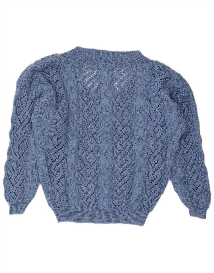 Maglione maglione vintage da donna con scollo a V UK 16 grande blu