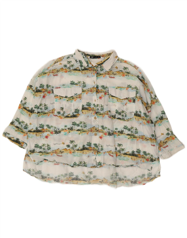 ZARA Camicia Camicia Oversize da Donna UK 14 Medio Bianco Floreale Hawaiano