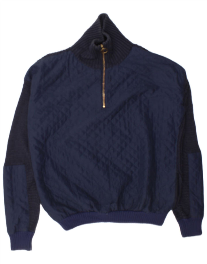 Topshop Maglione da donna oversize con collo con zip UK 12 Medio Blu Navy
