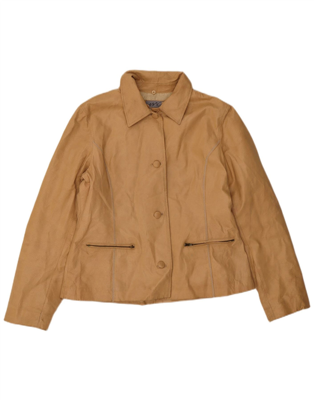 Giacca in pelle vintage da donna UK 18 XL in pelle beige
