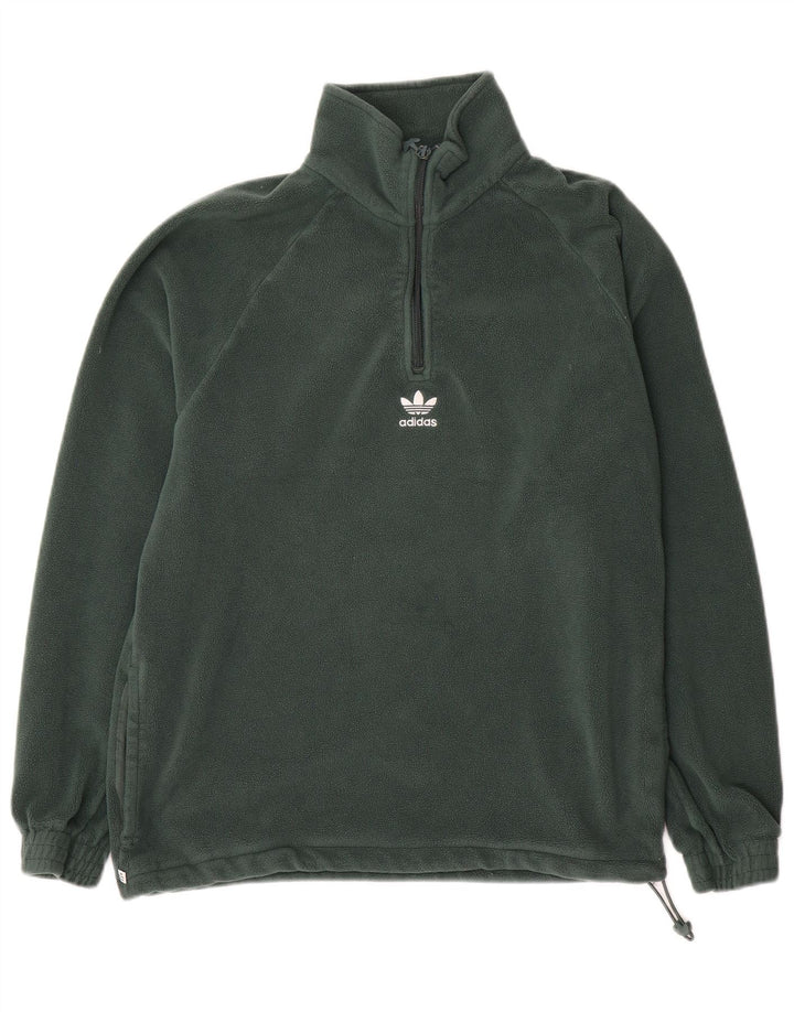 Maglione in pile Adidas da uomo con zip e collo piccolo in poliestere verde