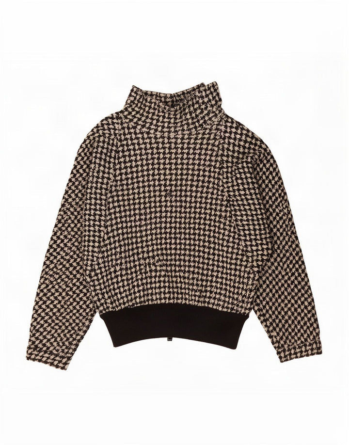 Maglione maglione vintage da donna con collo dolcevita UK 12 pied de poule medio nero