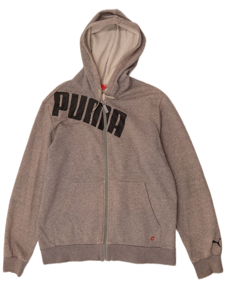Felpa con cappuccio e zip grafica da uomo Puma in cotone grigio medio