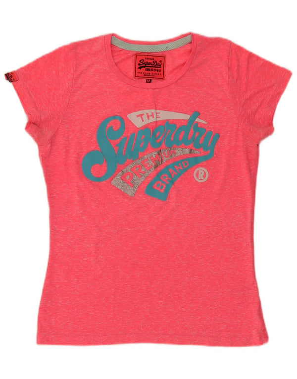 T-shirt grafica da donna Superdry Top UK 14 cotone screziato rosa medio