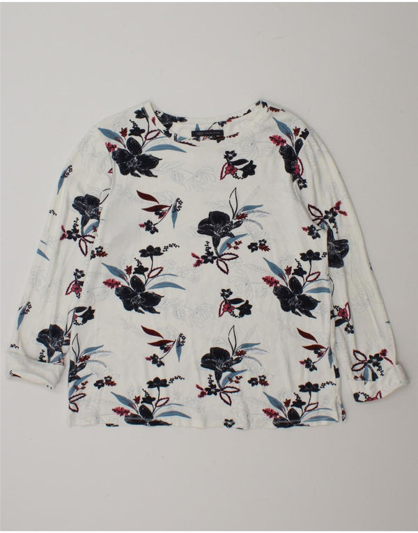 Marks & Spencer Top da donna a maniche lunghe UK 12 Viscosa floreale bianca media