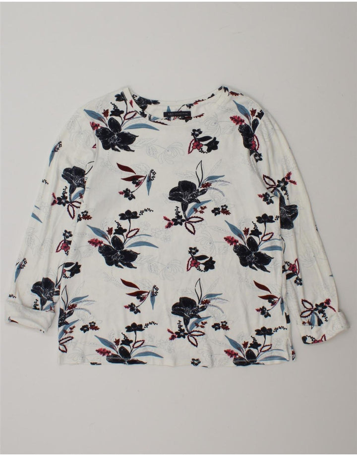 Marks & Spencer Top da donna a maniche lunghe UK 12 Viscosa floreale bianca media