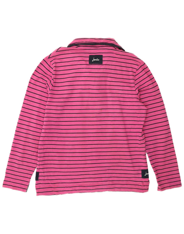 Joules Felpa da Donna con Collo a Bottoni Maglione UK 14 Grande Cotone a Righe Rosa