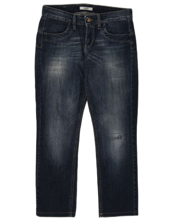 Liu Jo Jeans dritti effetto vissuto da donna UK 14 Medium W30 L26 Blu Cotone