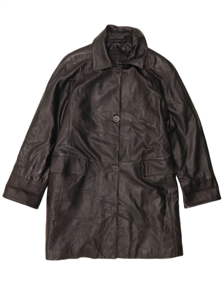 Cappotto in pelle vintage da donna IT 42 medio in pelle nera