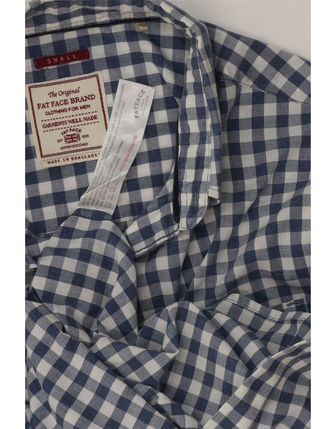 FAT FACE Camicia da uomo in cotone a quadri piccoli blu