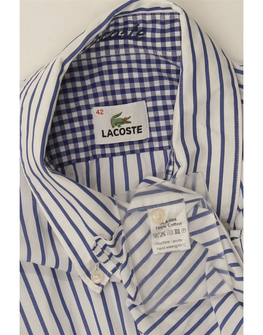 Camicia da uomo Lacoste taglia 42 grande cotone gessato bianco