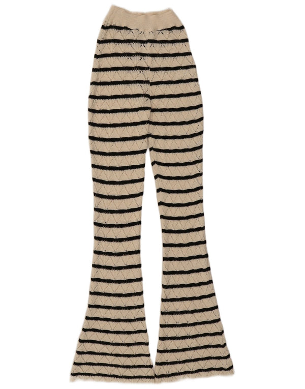 Pantaloni casual svasati all'uncinetto da donna Zara piccoli W26 L33 a righe bianco sporco
