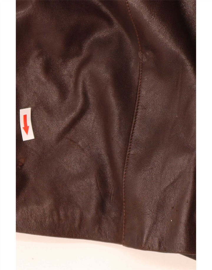Cappotto in pelle vintage da donna UK 14 grande marrone