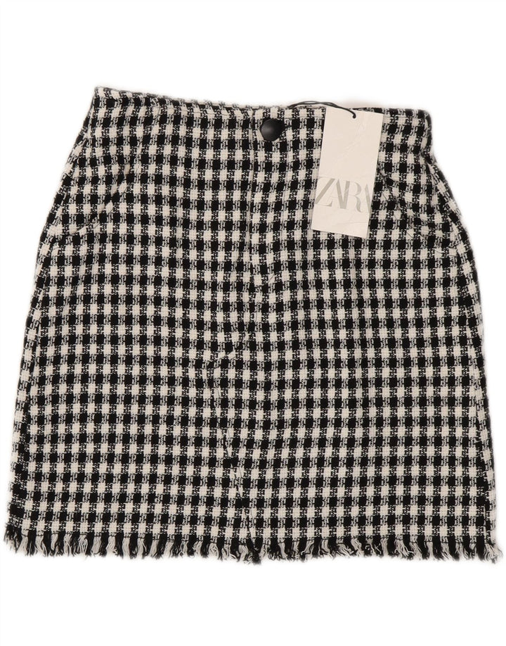 Minigonna Zara da donna piccola W26 in cotone a quadri nero