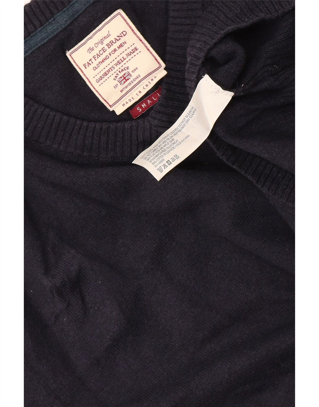 Maglione da uomo con scollo a V Fat Face piccolo in cotone blu navy