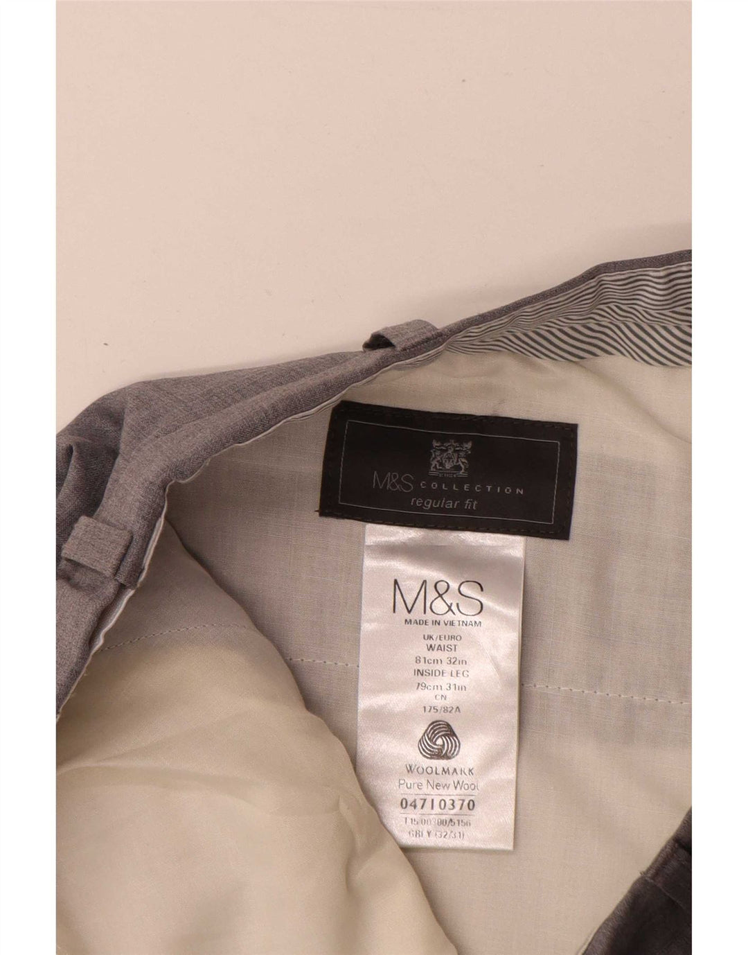 Pantaloni da abito vestibilità regolare da uomo Marks & Spencer W32 L31 lana grigia
