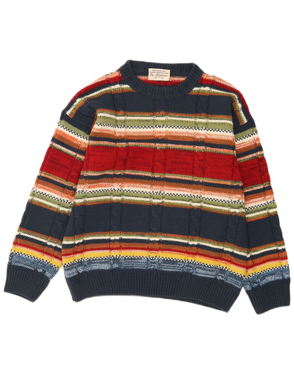 Maglione vintage da uomo girocollo a righe multicolori