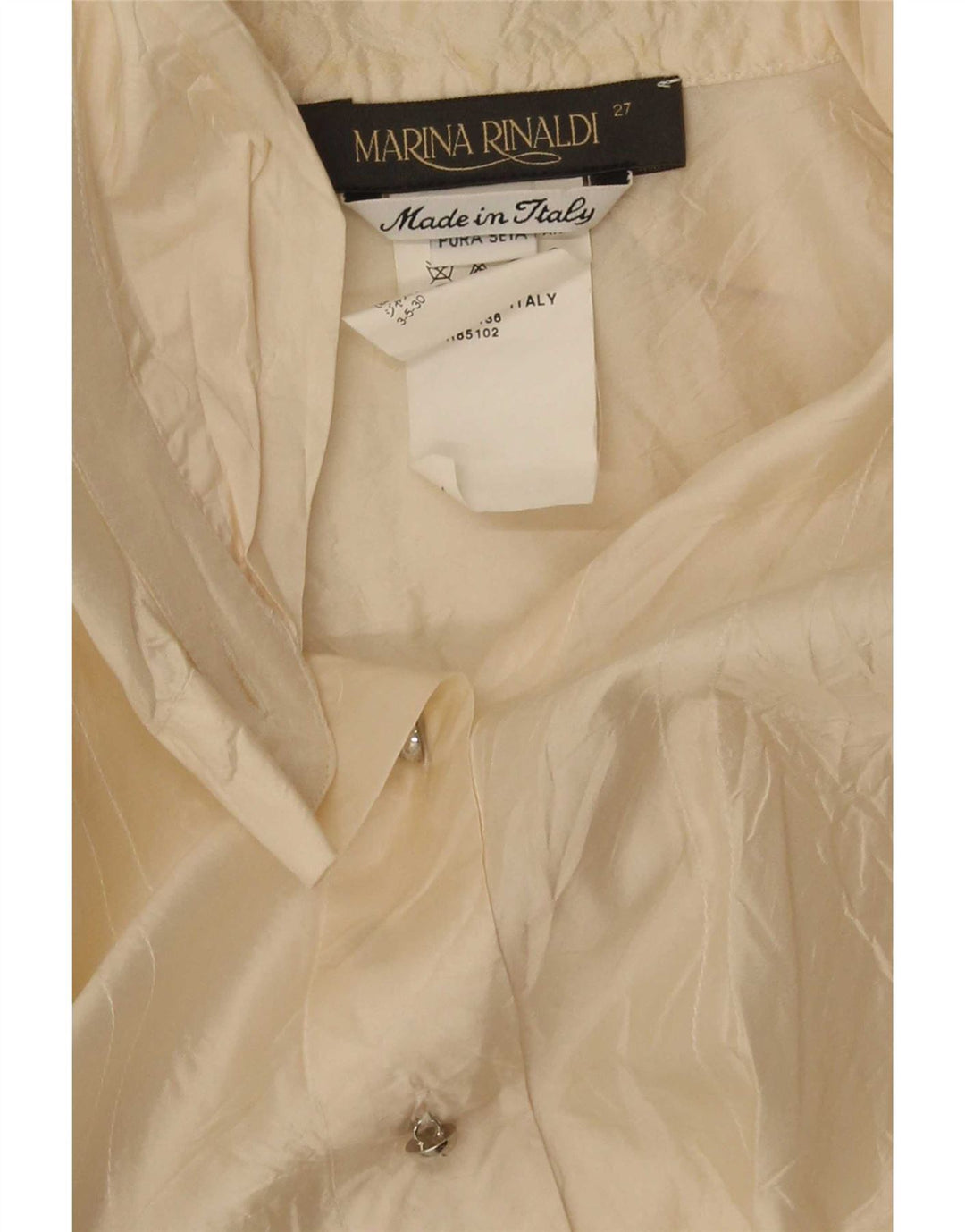 Marina Rinaldi Camicia Oversize da Donna Camicetta Taglia 27 Large Beige Seta