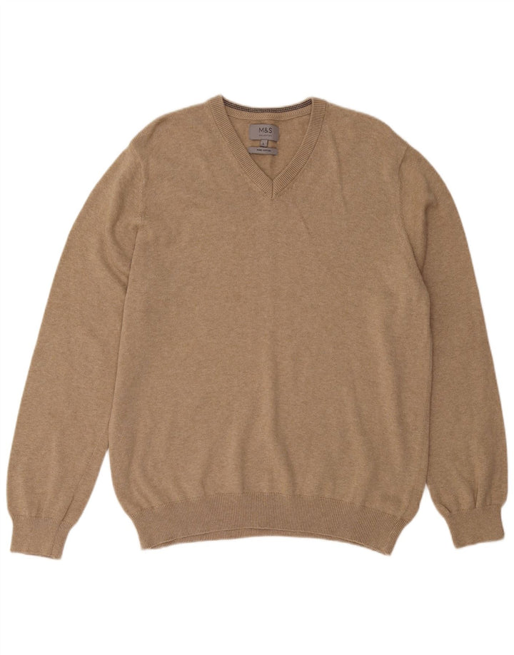 MARKS & SPENCER Maglione da uomo con scollo a V grande cotone marrone