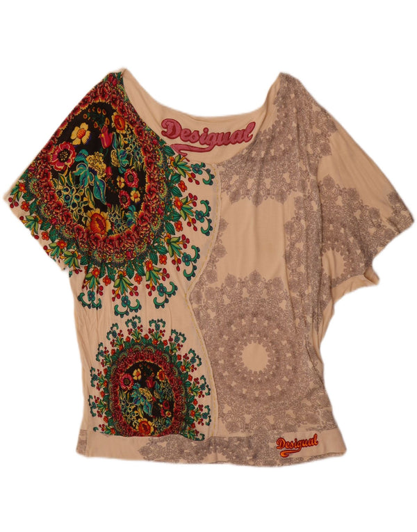 Desigual Donna Camicetta a Pipistrello Top UK 12 Medio Bianco Sporco Floreale