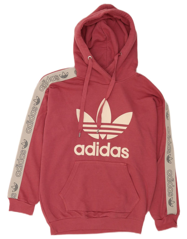 Felpa con cappuccio oversize grafica da donna Adidas UK 8 XS cotone rosa