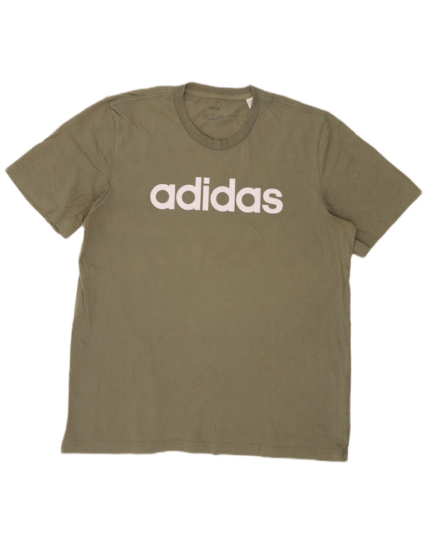 T-shirt grafica da uomo Adidas Top grande in cotone kaki