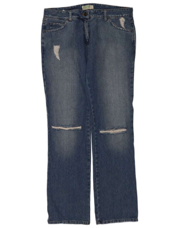 Jeans dritti effetto consumato Benetton da donna IT 48 XL W32 L34 Cotone blu
