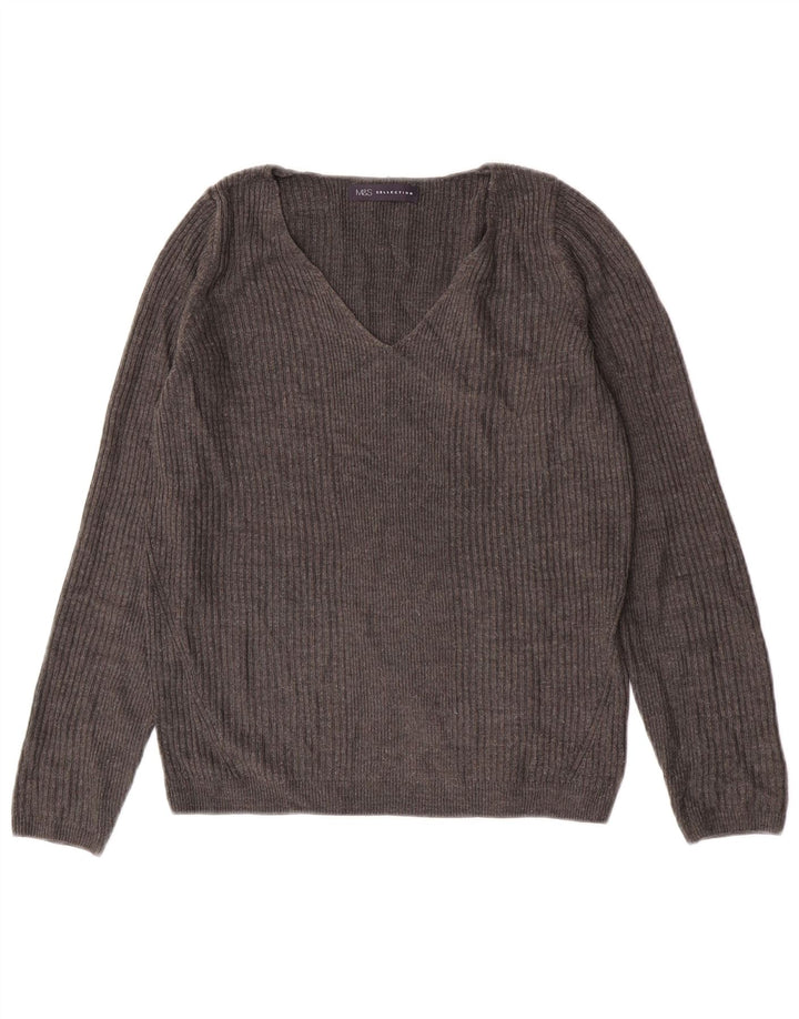 Maglione con scollo a V da donna Marks & Spencer UK 8 piccolo acrilico grigio